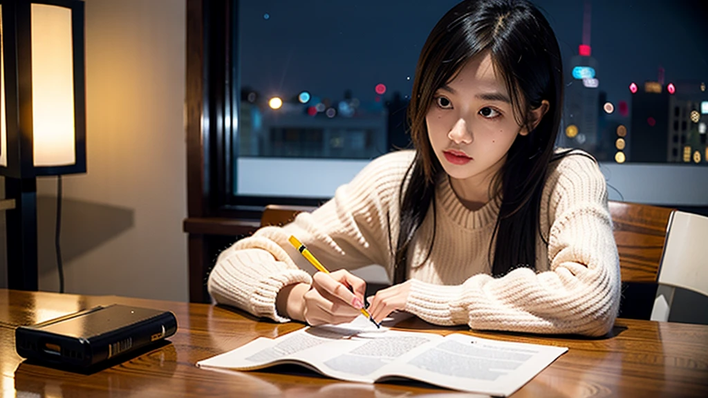 1girl, Studying .night
