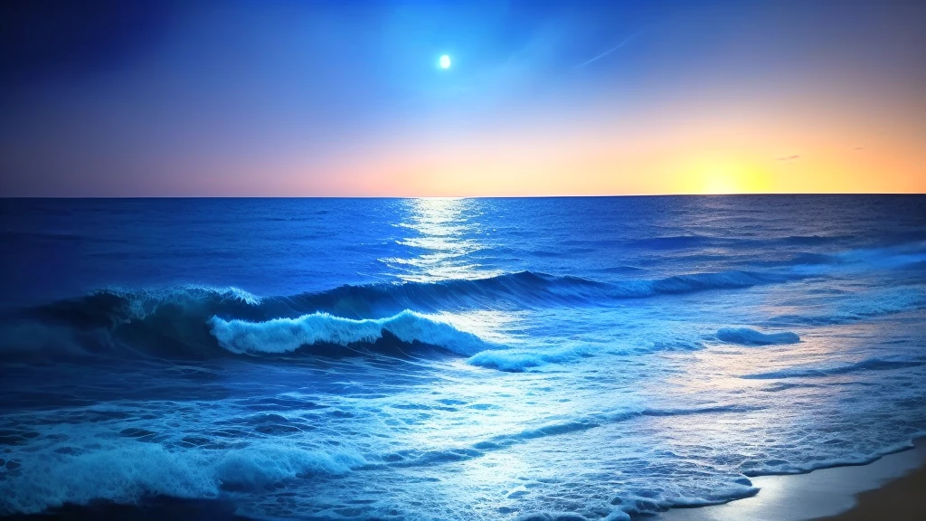 Rough beach with full moon and water body々Beautiful view, Blue Moonlight, blueish moonlight, soft Blue Moonlight, Blue Moon Light, rays of Blue Moonlight, blue night, Moonlight at night, Moonlit night sky, Dreamy atmosphere of a moonlit night, Beautiful moonlight, Moonlit Sky, deep blue night sky, moonlit ocean, Beautiful moonlight