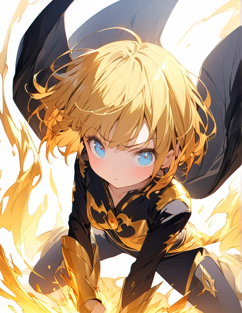 masterpiece Golden Wings A masterpiece of ultra-precise description of a girl fighting with golden flames (Short Bob Hair:1.4),(blue eyes)Fighting pose Golden flames rise all over