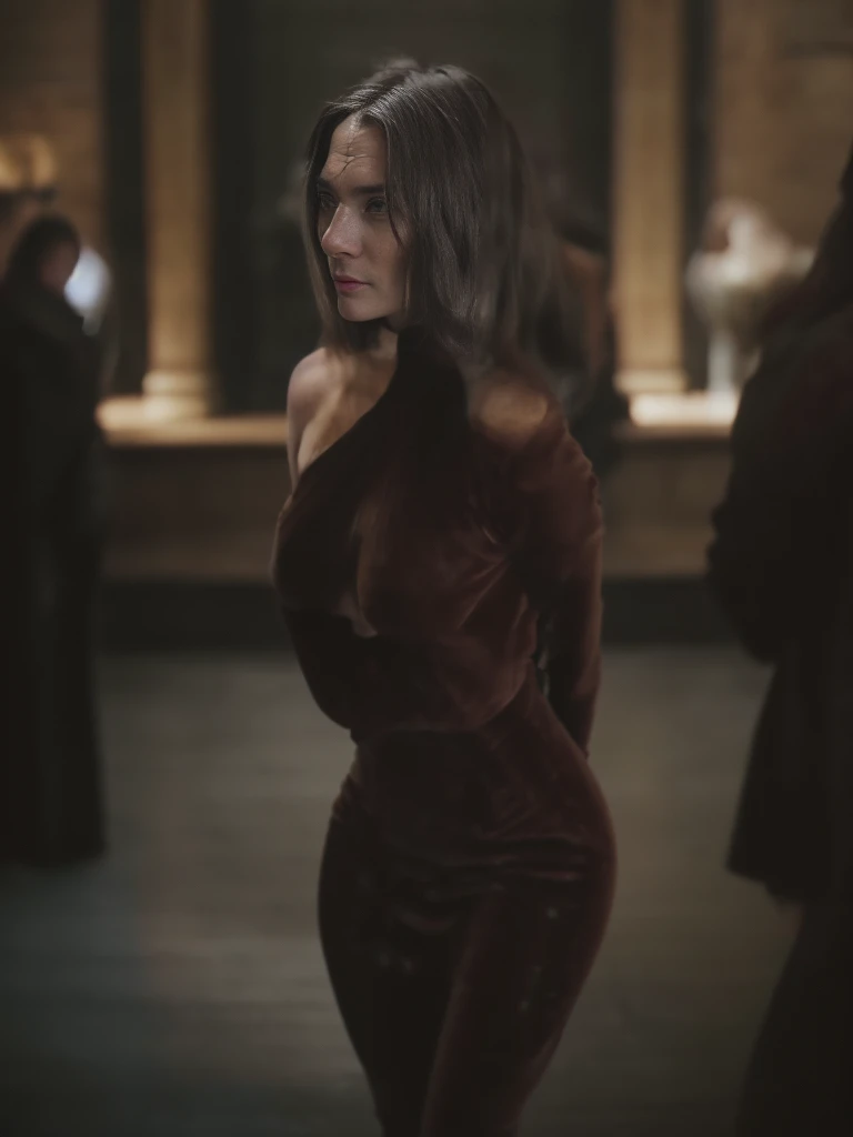 masterpiece, Henry Cavil as a woman, ((Casanovitch:1.3)), sensual figure, ((big breasts:1.5)), sultry and happy facial expression, long wavy brown hair, ((very detailed facial features:1.4)), fine features, ((Thin waist:1.1)), hourglass silhouette,(( luxurious velvet dress:1.2)), (Photorealistic:1.4), indoor installation, Ultra high resolution, Cinematic lighting, soft focus, Granularity: 0.8, warm shade, velvety skin texture. Stunning portrayal of Henry Cavil as a woman of alluring attractiveness., captured in great detail. (Photorealistic рендеринг) 