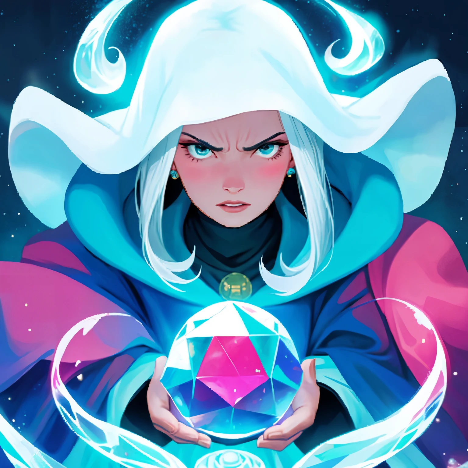 a closeup of an angry woman holding a crystal ball, mind flayer, mind reader