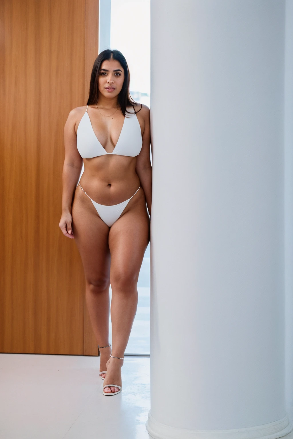 RAW photo,candid photograph, full body,photo of a beautiful,influencer,30yo Arab woman, detailed skin, naked, looking at viewer, thick body structure,white background,no background, candid pose,blue light, film grain, kodak color, instagram LUT