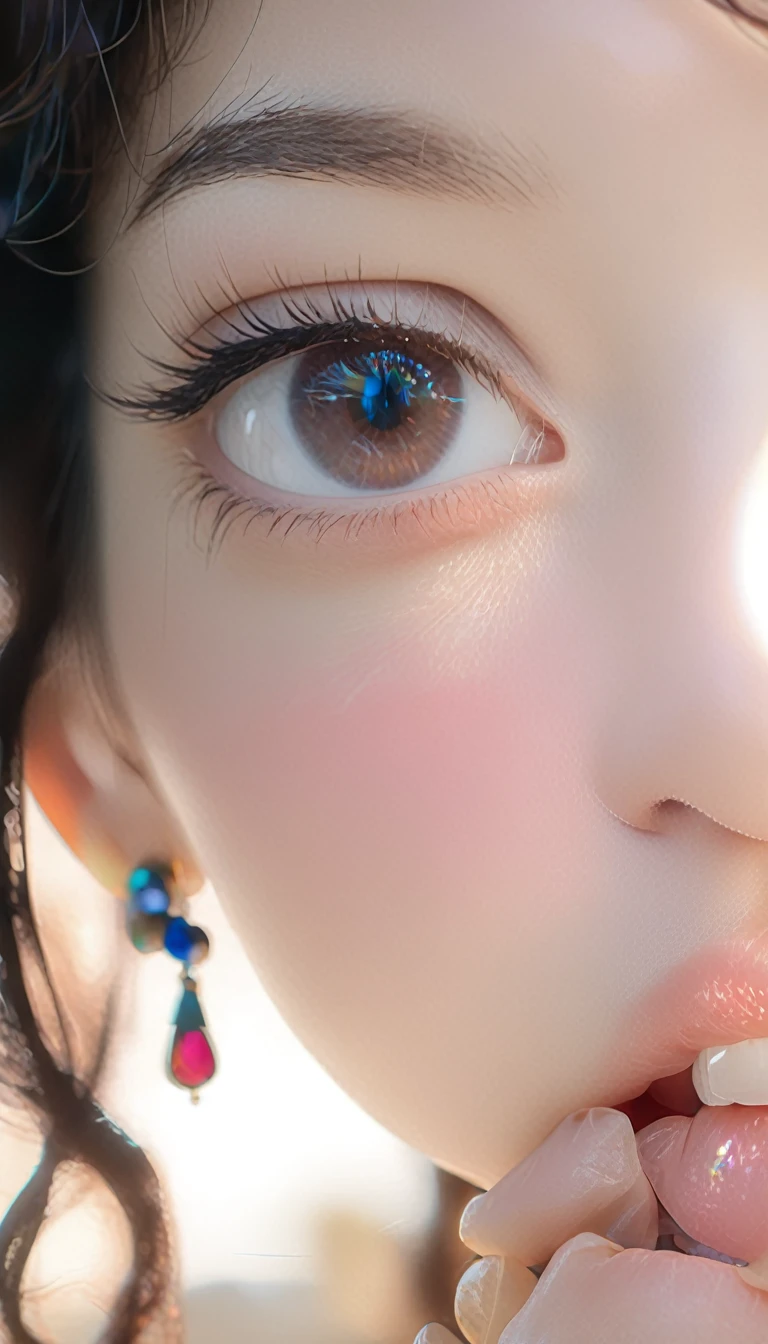 detailed eyes, Full functionality, (masterpiece), (best quality), moist skin, glowing skin, shiny skin, (good quality), intricate details, earring, ray tracing, (transparent), (bokeh), (depth of field),  