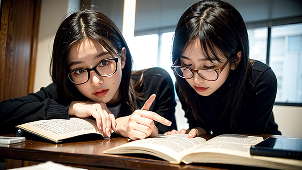 1girl, Studying .night、Glasses