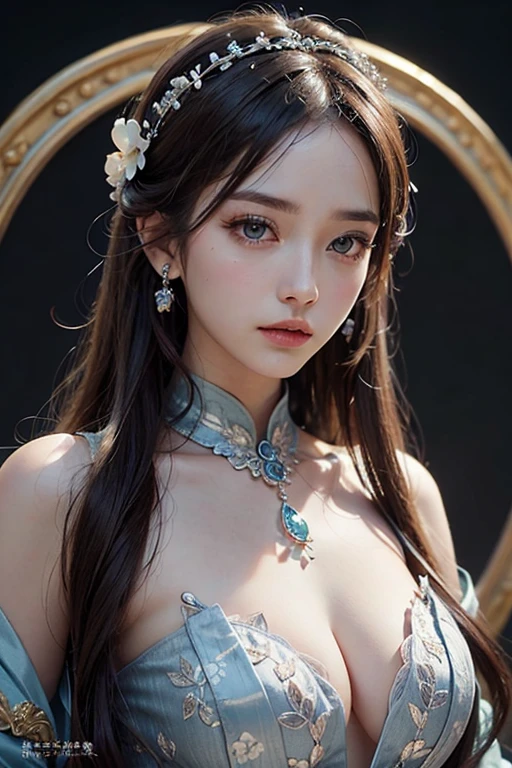 there is a woman in a blue dress laying on a bed, closeup fantasy with water magic, Ethereal fantasy, xianxia fantasy, queen of the sea mu yanling, water fairy, ethereal fairytale, Palace , A girl in Hanfu, full-body xianxia, Ethereal!!!!!!!, shaxi, real photoshoot queen of oceans, Chinese fantasy, fantasy photoshoot