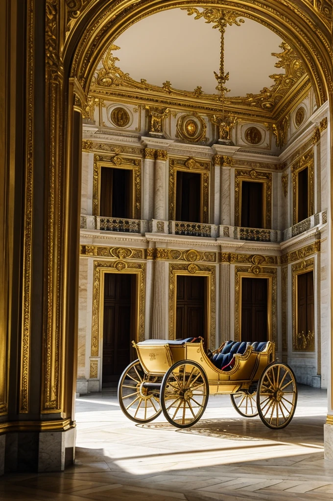 Palace of Versailles with a carriage from the time of Louis 14