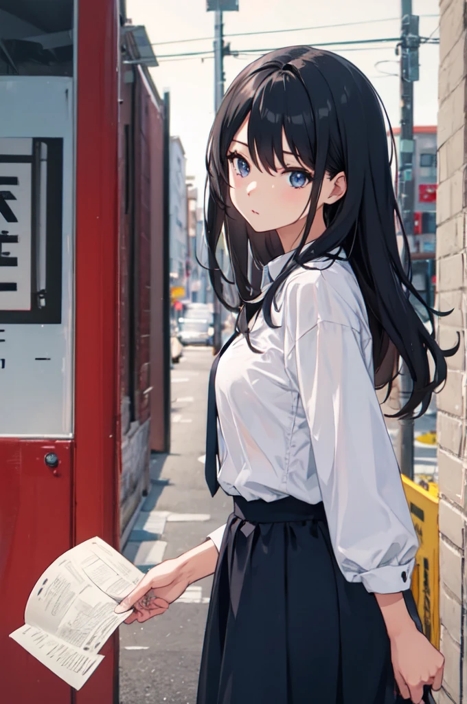 Looking up from behind, A girl realizes that someone is secretly taking pictures of her up her skirt, Embarrassing, blush, I'm surprised, Attractive buttocks