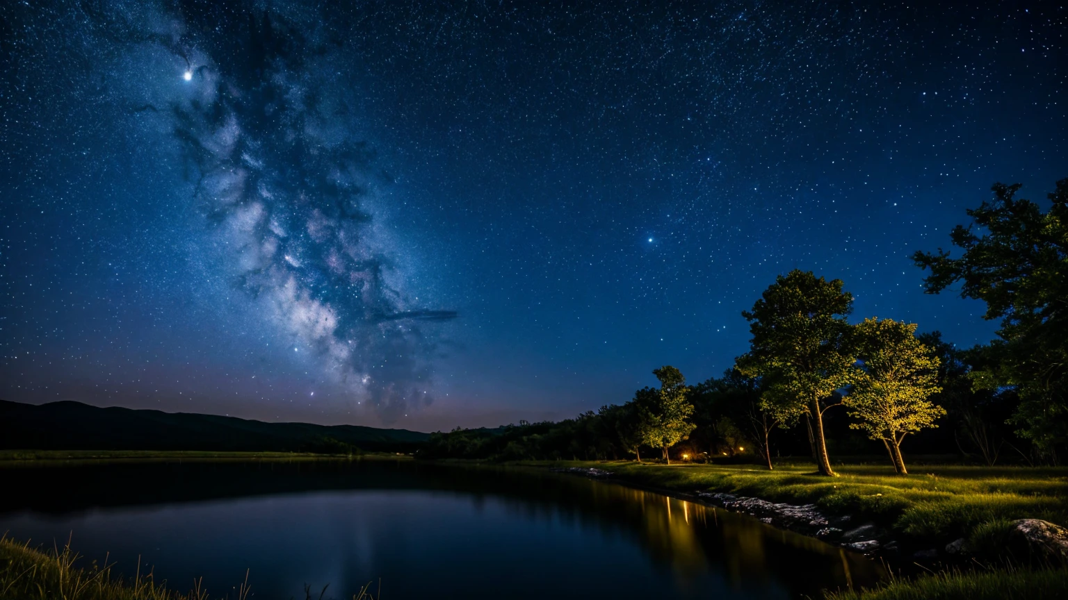 川と山のある風景を描いた星Moonlit Night画, Starry Skyの絵画, Rob McNaughton, Starry Skyの夜, Dreamscape painting, Jason Benjamin, Night view, dream scenery art, Moonlit Night, Twinkling distant stars, Natural scenery at night, moonlight, Moonlit Nightscape, Stars shining in the distance, Starry Sky, Mystical Night