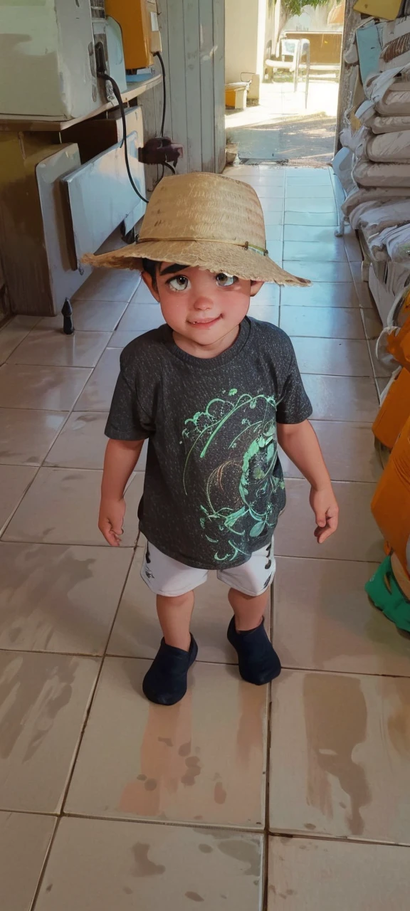 boy with black t-shirt and green pants