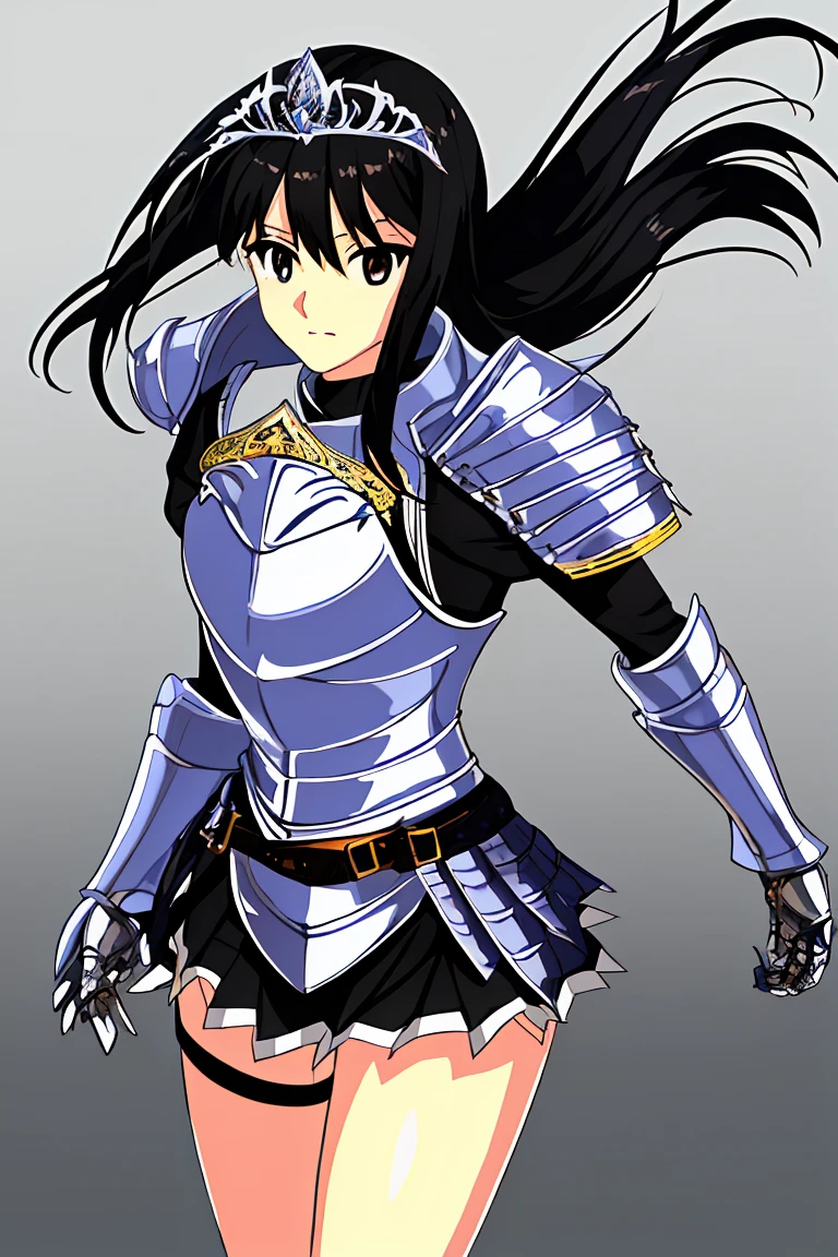 female knight　armor　tiara　Black Hair　White mini skirt　battlefield