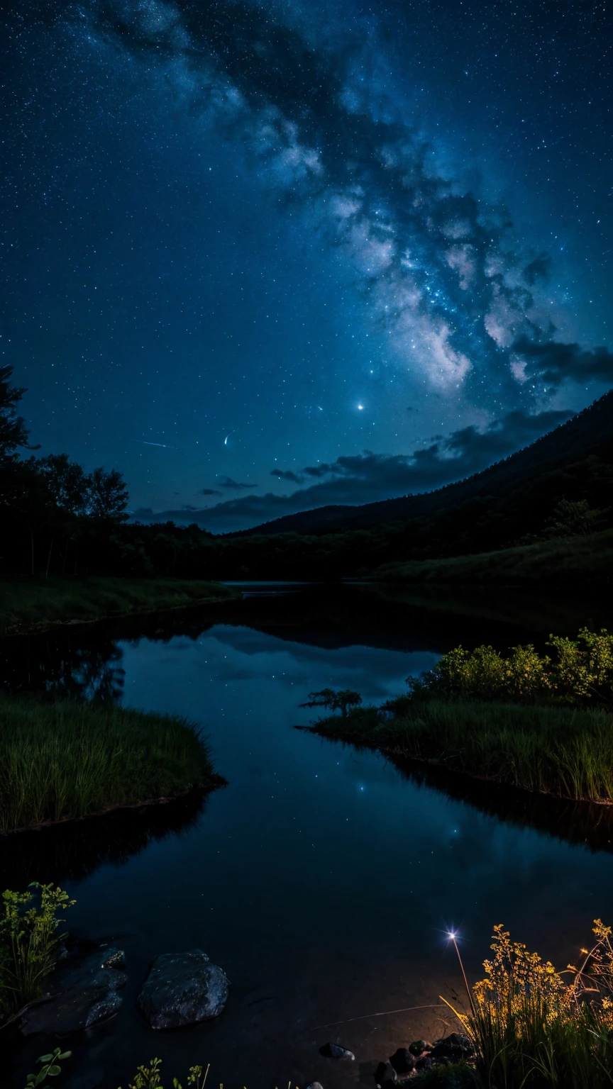 川と山のある風景を描いた星Moonlit Night画, Starry Skyの絵画, Rob McNaughton, Starry Skyの夜, Dreamscape painting, Jason Benjamin, Night view, dream scenery art, Moonlit Night, Twinkling distant stars, Natural scenery at night, moonlight, Moonlit Nightscape, Stars shining in the distance, Starry Sky, Mystical Night
