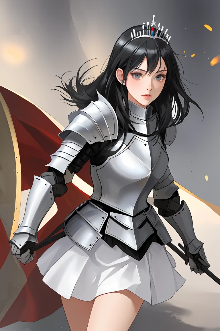 female knight Black Hair armor Torn white skirt White underwear battlefield Are crying