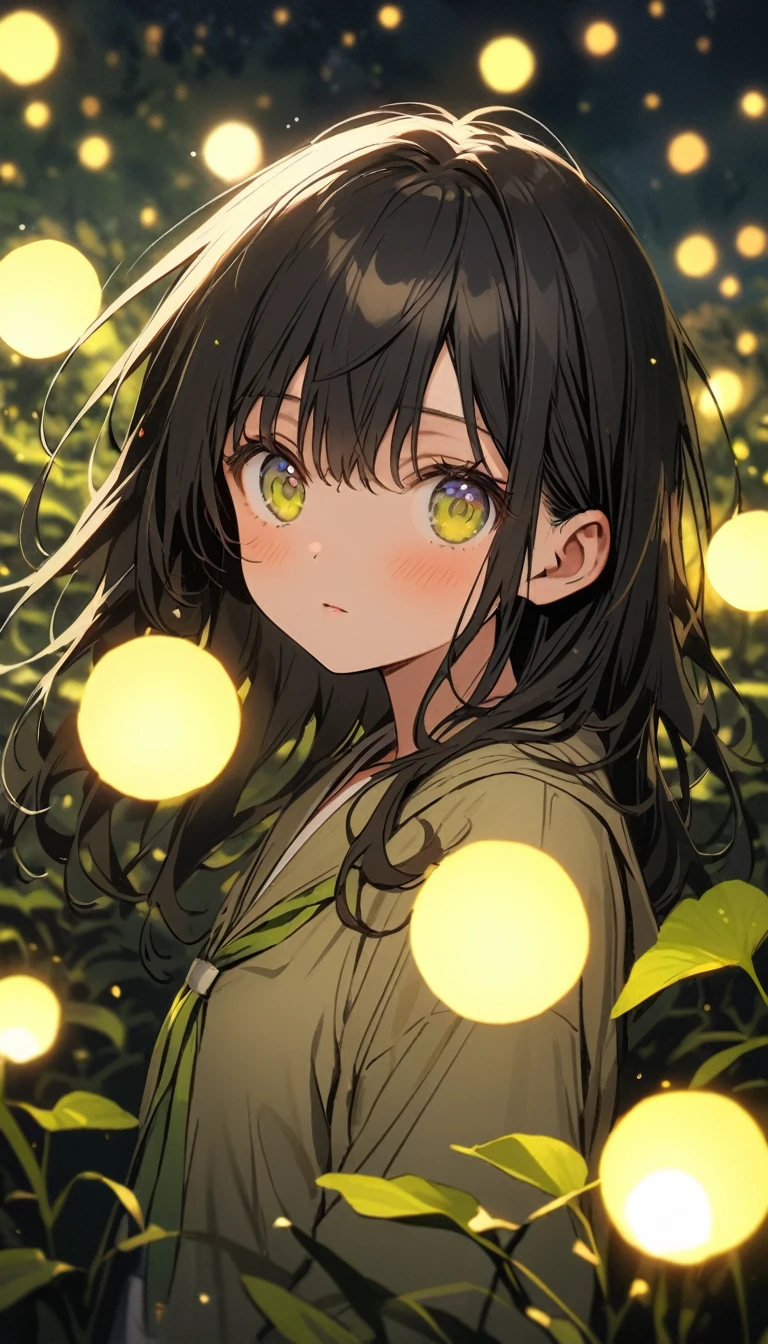 Fireflies make people, Surrounded by fireflies.