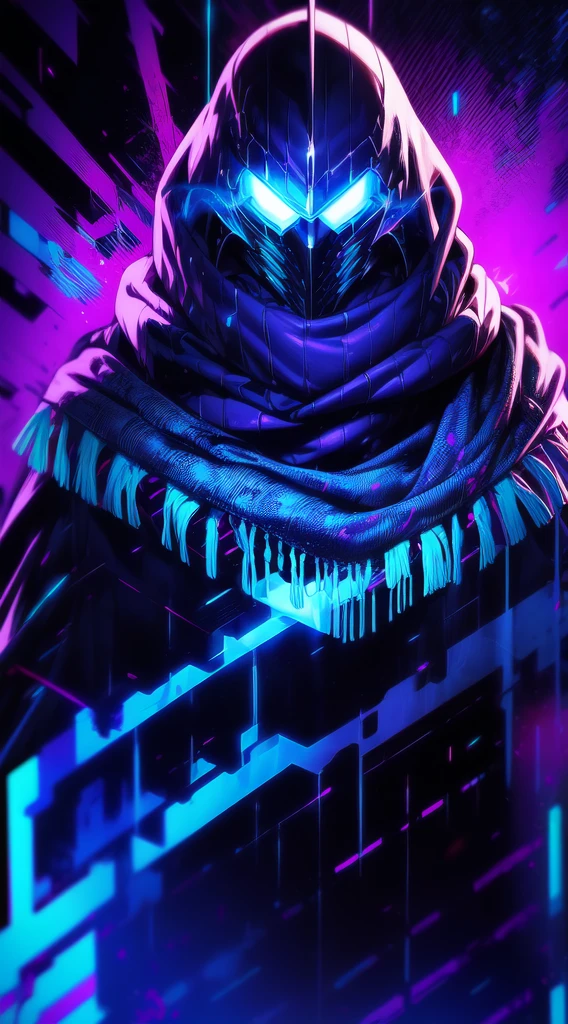 realistic,shiny,reflective,bioluminic, galactic cybernetic mask,mecha,(assassin:1.2),((((scarf,long cloak)))),sh4g0d,GlowingRunes_red,fullbody,cinemnatic,dark background,backlight,high contrast
