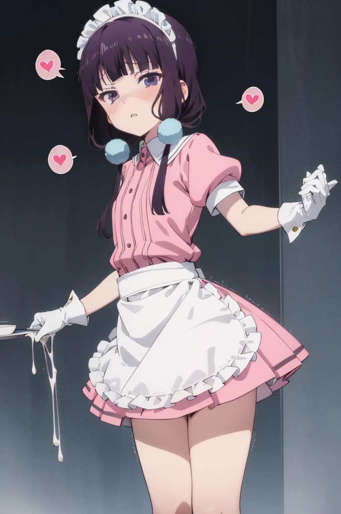 (((picture perfect))), (absurdres), 1girl, solo, maika sakuranomiya, maid, maid headdress, waist apron, (pink shirt, pink skirt:1.2), short sleeves, white gloves, looking at viewer, shaded face, disgusted, parted lips, cafe,,spoken heart,,(petite),(nsfw)