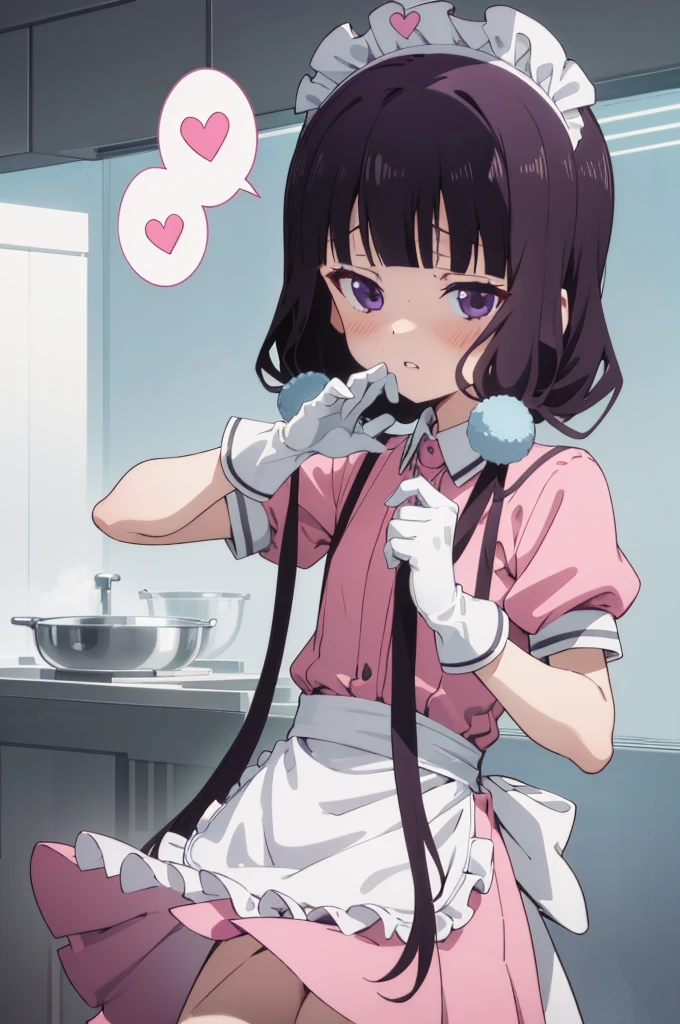 (((picture perfect))), (absurdres), 1girl, solo, maika sakuranomiya, maid, maid headdress, waist apron, (pink shirt, pink skirt:1.2), short sleeves, white gloves, looking at viewer, shaded face, disgusted, parted lips, cafe,,spoken heart,6yo,(petite),(nsfw)