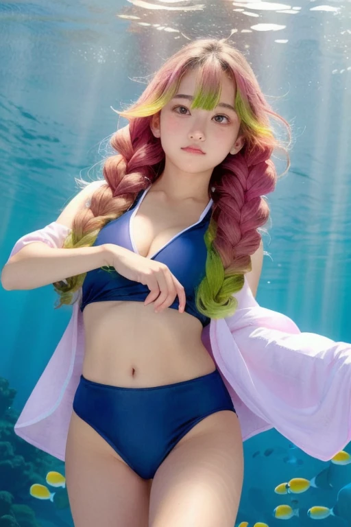Boy with long blue hair, boy with blue eyes, solo, ビキニのanime boy, ティールヘアのanime boy, long hair anime boy, かっこいいanime boy, Braid, half up hair, Boy with long green hair, clothing:bikini swimwear, Beautiful blue haired boy, wearing a swimsuit, Flat anime style shading, bikini with an  light blue top, bikini with an light blue bottom, Highly rated on pixiv, wearing bikini swimwear, seductive anime men, adult sex appeal, whole body, Are standing, wearing a swimsuit, in a triangle bikini, man wearing a swimsuit, wearing bikini swimsuit, 美しいanime boy, (anime boy), 青いbikini swimwear, anime art style, anime boy, male focus, 