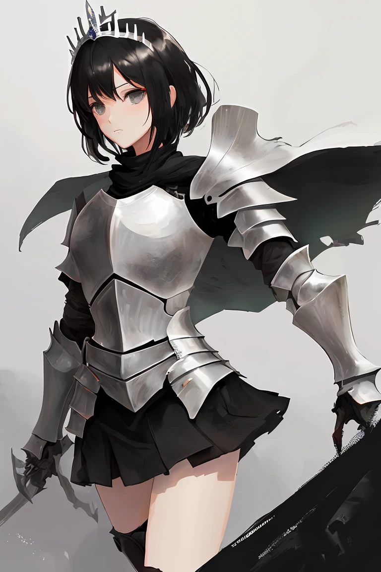 female knight　Black Hair　armor　Torn white skirt　No underwear　battlefield　Defecation