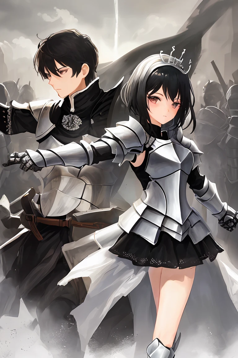 female knight armor tiara Black Hair White mini skirt battlefield