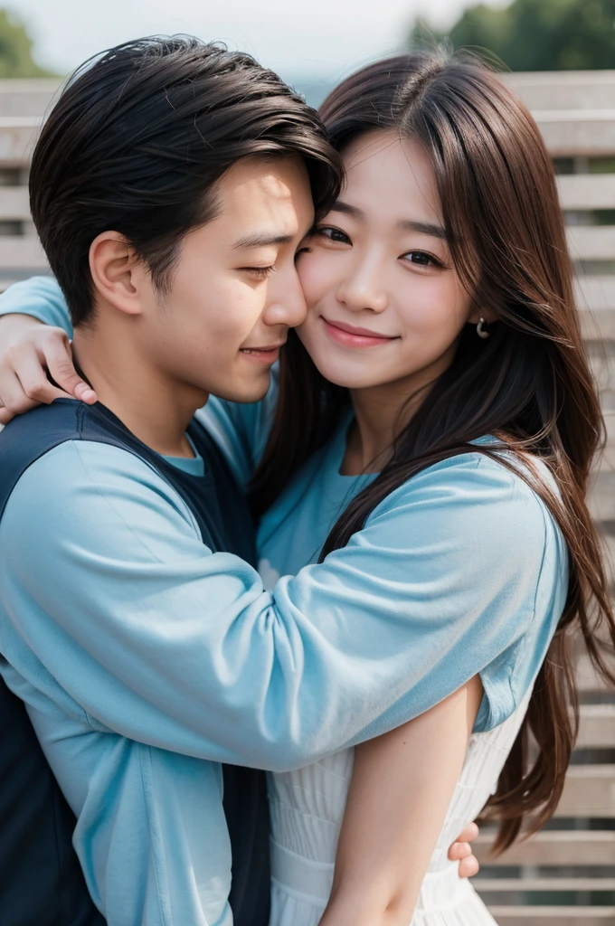 Korean loving couple hugging