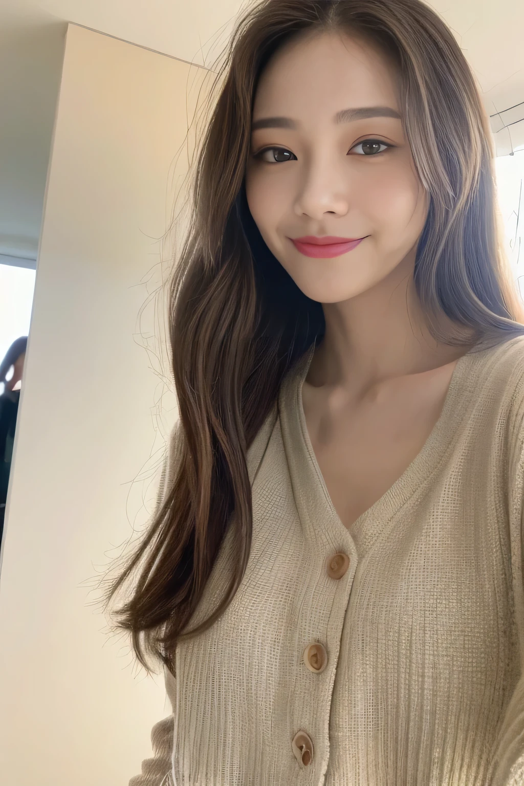 seed:2020674263.((Full body angle:1.1)).((Highest quality, 8K, masterpiece:1.3)), ((from below:1.1)).concentrated:1.2, Perfect body beauty:1.4, Hips:1.2, ((Delicate Hair)), (Colorful button-through crop shirt :1.1) , ((Highest quality、8k、masterpiece:1.3))、1 Girl、A sloppy smile、Esbian all over、Slim face、Big Boobs、Beautiful woman、(Dark Brown Hair)、Long Hair、1、Flickering Valley、Detailed eyes、double eyelid、Blurred Background、超Slim face、Smile、Looking down、stroll、