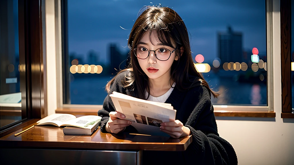 1girl, Studying .night、Glasses