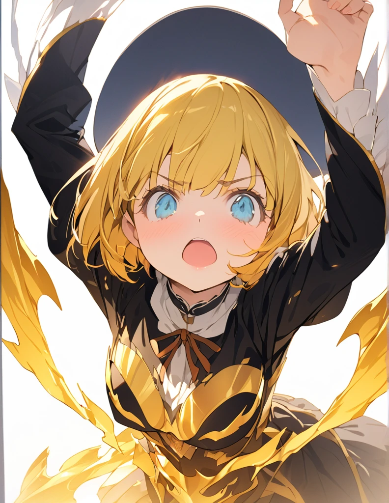 masterpiece Golden Wings A masterpiece of ultra-precise description of a girl fighting with golden flames (Short Bob Hair:1.4),(blue eyes)Fighting pose Golden flames rise all over Big Breasts