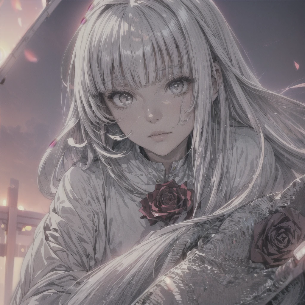 masterpiece, best quality, movie still, 1girl, cloud girl, floating in the sky, close-up, bright, happy, warm soft lighting, sunset, (sparks:0.7)
Silver long straight hair, hair strictly cutted, hair strictly straight, bangs strictly straight
(((Heterochromia eyes)))
(((Red light rose right eye)))
(((Silver left eye)))
(((High detailed eyes, high detailed face, high detailed hair)))