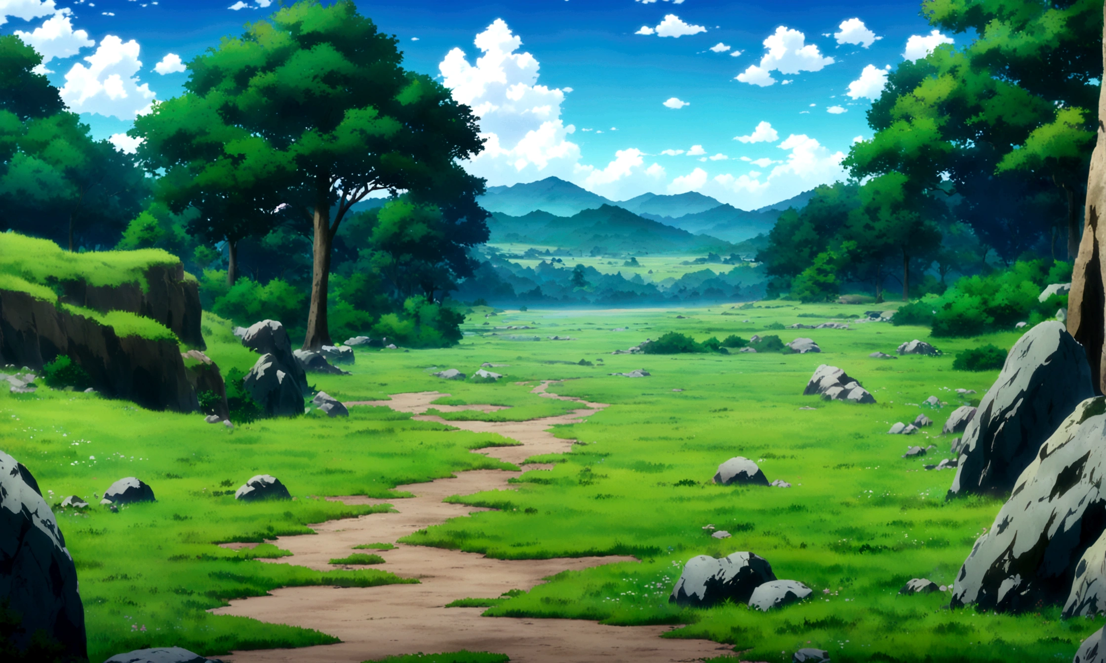 anime - style painting of a grassy field with rocks, anime countryside landscape, anime landscape, anime landscape wallpaper, anime background art, beautiful anime scenery, anime background, anime beautiful peace scene, anime scenery, anime movie background, anime nature, anime scenery concept art, colorful anime movie background, beautiful anime scene, anime scene, beautiful landscape background