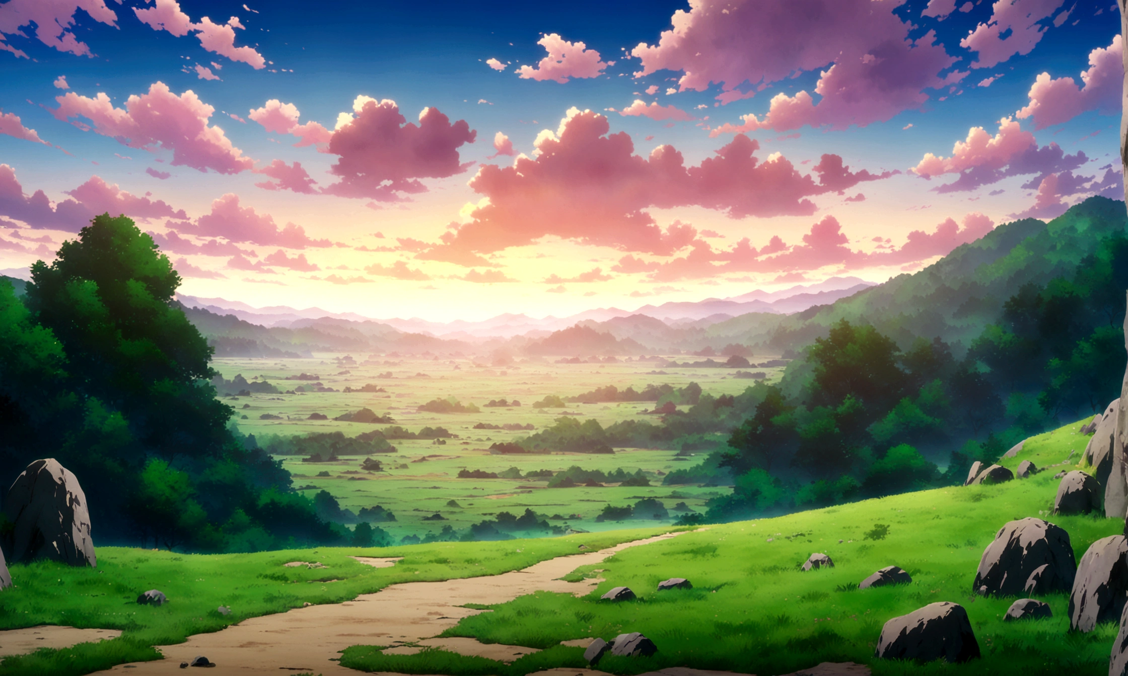anime - style painting of a grassy field with rocks, anime countryside landscape, anime landscape, anime landscape wallpaper, anime background art, beautiful anime scenery, anime background, anime beautiful peace scene, anime scenery, anime movie background, anime nature, anime scenery concept art, colorful anime movie background, beautiful anime scene, anime scene, beautiful landscape background