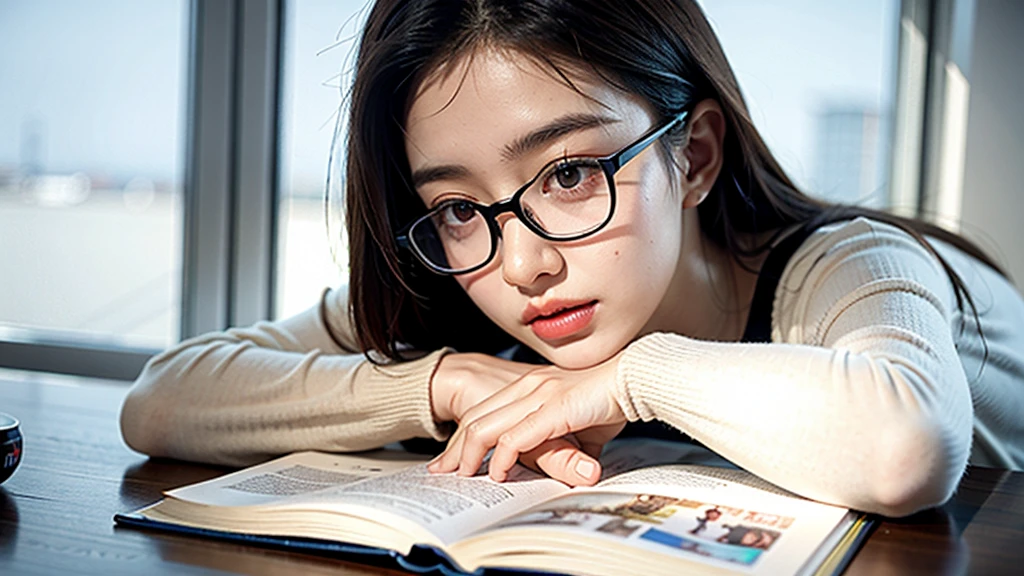 1girl, Studying .night、Glasses