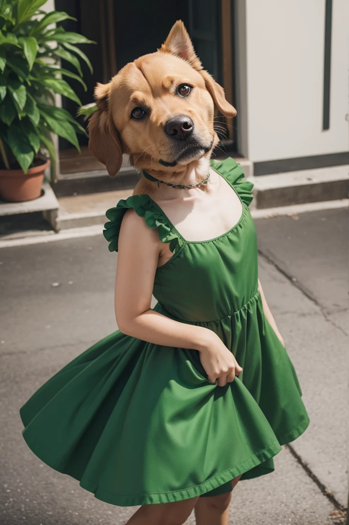 dog in green dress