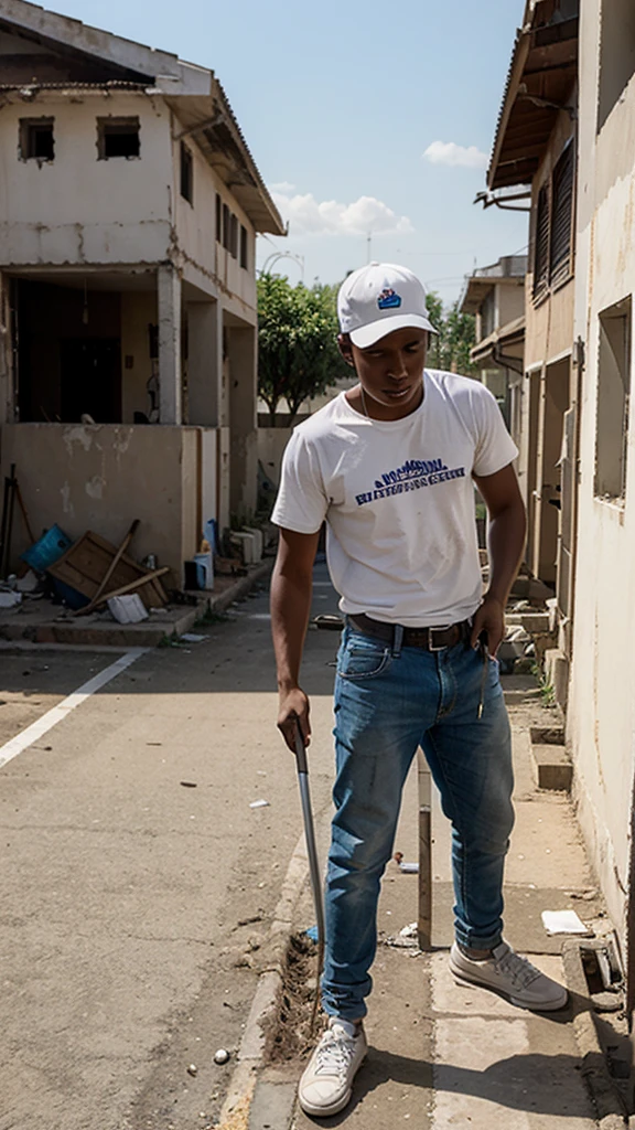 
A scene of a young man cleaning the environment or repairing public facilities in his community shows his concern and social responsibility