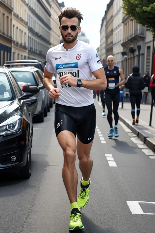 A handsome man, his face red with embarrassment, is made to run through the city in just his white briefs.