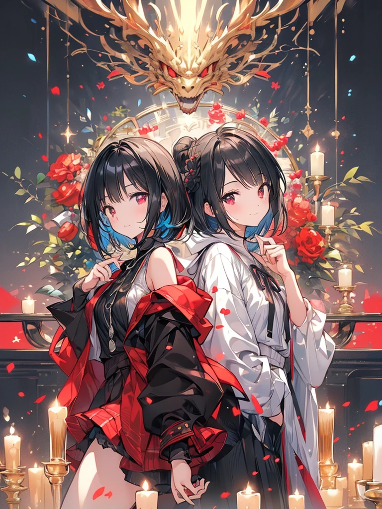 (masterpiece, Highest quality, Highest quality, (No text), beautifully、aesthetic:1.2),No text,anime、 High resolution　break,One Girl，Short black hair　Tree Eyes　Beautiful Eyes　Red eyes　beautiful girl　nice　smile　Black coat　mini skirt　Whole body　Night view　Detailed eyes and face