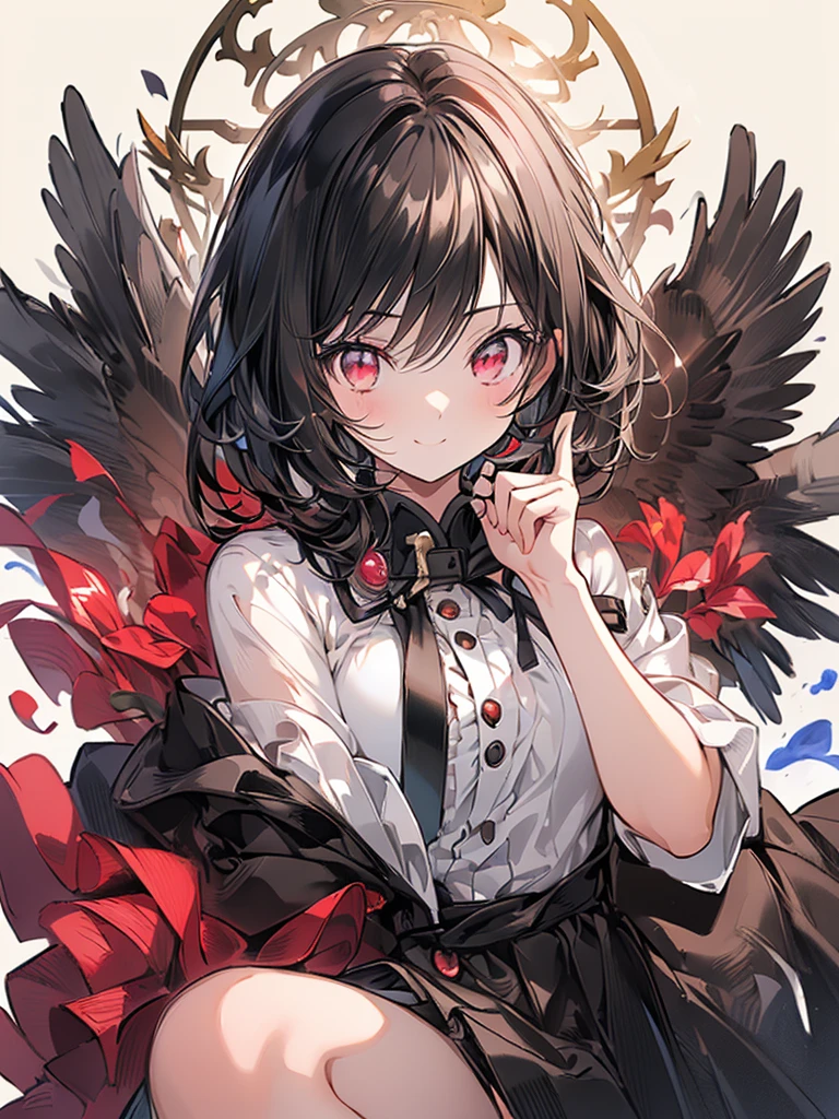 (masterpiece, highest quality, highest quality, (No text), Beautiful and aesthetic:1.2),No text,アニメ、 high resolution　BREAK,One Girl，Short black hair　Beautiful eyes　Red eyes　Beautiful girl　cool　smile　Black Coat　mini skirt　foot　Night view　Detailed eyes and face