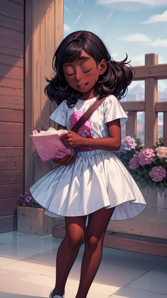 {{{{{{{{ 2d/3d hybrid, unreal Engine, cel-shaded animation, masterpiece, hdr, 4k, ray tracing detailed background, amazing quality, incredibly aesthetic, incredible sharp absurdres, incredibly sharp gradients, deep highlights, {{connie maheswaran}}, sensualcore, hyper stylistic, Raw sensuality, fabric texture, sensuous angle, skin indentations, flowing emotions }}}}}, { very darkskin,, age 25, photoshoot in a club, dancing, strong, attractive, perfect}, sensous open back bodysuit, micro shorts star back pockets, beret, "flirty fighter " text along chest , "heart☆berry" stomach tattoo, teasing, perfect body, square-shaped figure, wide heart hips, perfect black eyes, perfect face, perfect hands, perfect charm, mischievous prankster, impact frame, motion lines, details, , cool tones, rich atmospheric shading, sensual shadowing, Life size body, dynamic angle, dynamic pose, dynamic perspective, dynamic Line of action, dynamic scenery, atmospheric lighting, Cinematography,