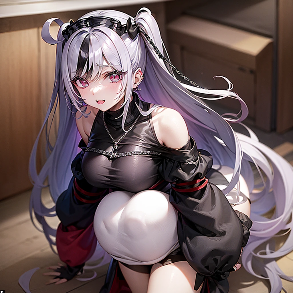 Appearance: Kyoko has long, flowing black hair with a purple tint, styled in a sleek and elegant manner. Her piercing red eyes are framed by thick lashes, she is often seen with dark, bold lipstick that highlights her full lips. Kyoko wear black and purple pullover that is always too big for Her and black short.