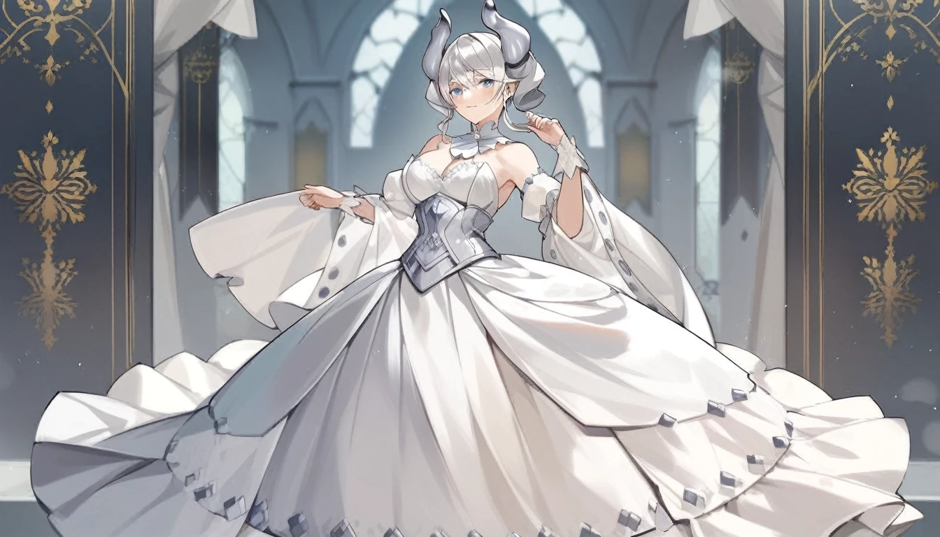 score_9, score_8_up, score_7_up, BREAK source_anime, best quality, masterpiece,
1girl, solo, Lovely Labrynth of the Silver Castle, white hair, horn, white dress, fullbody
 