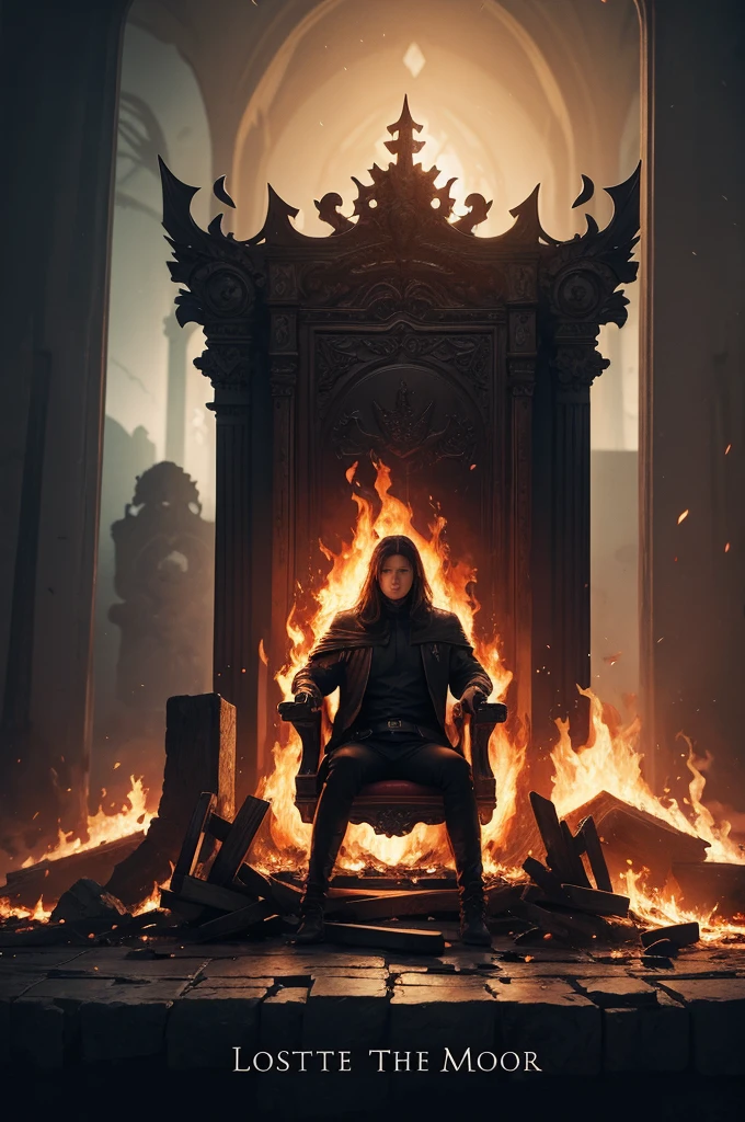 Image for book cover, lost throne written with the image of a burning throne 