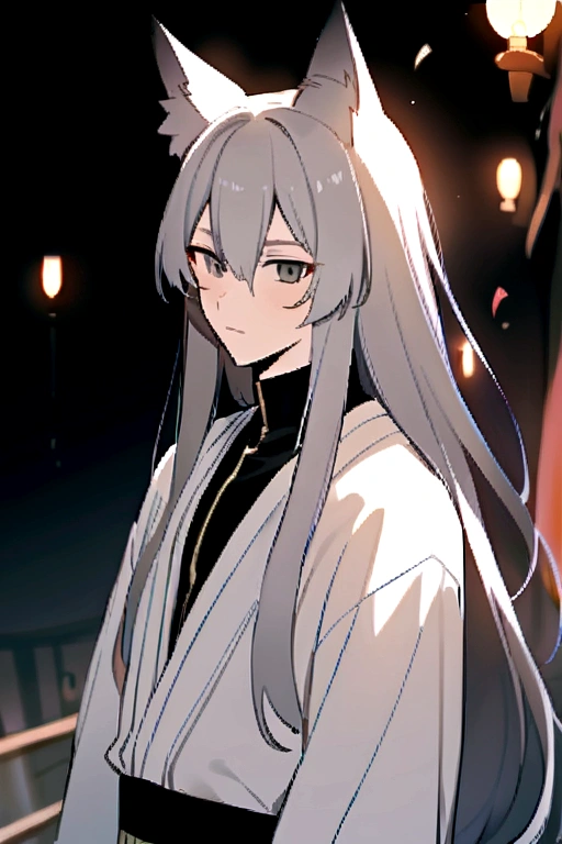 male、Fox、Animal ears、Gray Hair、Long Hair、and