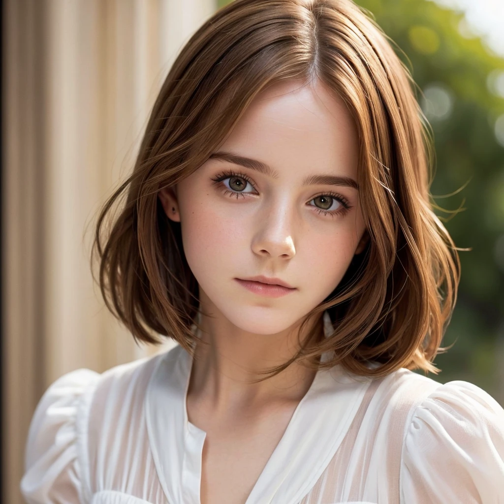 Close-up of a woman with brown hair wearing a white shirt, Emma!! Watson!!, with the face of Emma Watson, clear portrait of Emma Watson, face of Emma Watson, Emma Watson as blond aphrodite, Emma Watson as driada, She looks a bit like Amy Adams, Emma Watson portrait, Emma Watson, photo of Emma Watson