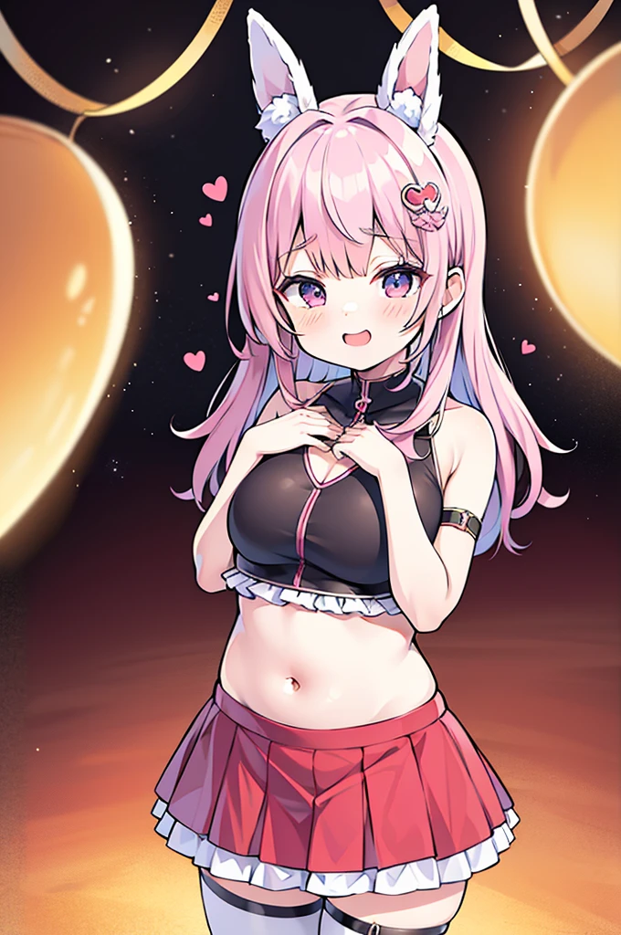 Cute girl with skirt belly punch in the corner of the ring,((masterpiece)),long hair,beautiful white skin、 ((charming))、happy smile、perfect proportions、(((Kickboxing)))、(((Mixed wrestling))), cute woman, baby face, BREAK source_anime, high detail, looking at viewer,POV, large chest, best quality, highly detailed, young face, white background,Droopy eyes,relaxed face,she attacks,frilly skirt,heart hair ornament,twin tale hair