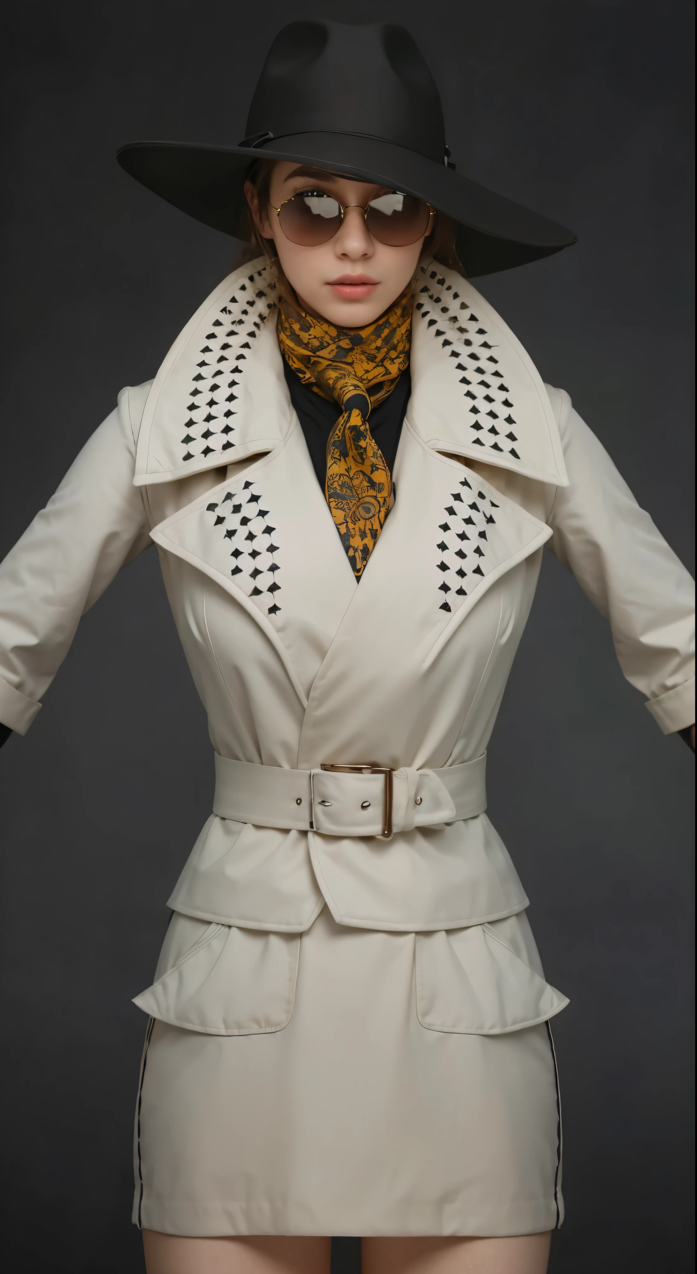 (masterpiece),(Highest quality:1.0),(Ultra-high resolution:1.0), Sexy Girl, Beautiful in every detail, Have, Polarized lens, scarf , Decorated coat, skinny, Wallpaper 8k, whole body