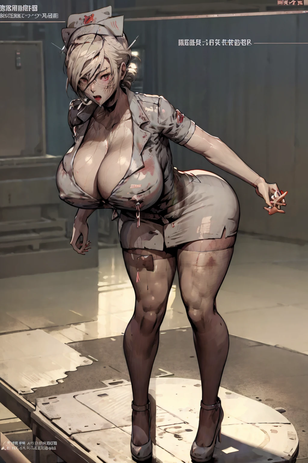 Nurse from Silent Hill Nurse uniform sexy blush Super huge big breasts breast enlargement Standing in the hospital full-body shot