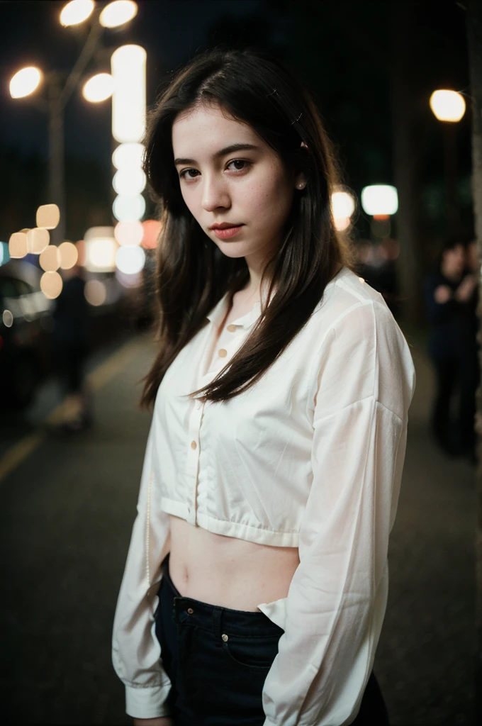 polaroid photo, night photo, photo of 24 y.o beautiful koren woman,lencery, pale skin, bokeh, motion blur
