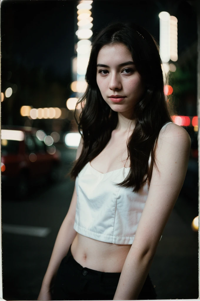 polaroid photo, night photo, photo of 24 y.o beautiful koren woman,lencery, pale skin, bokeh, motion blur