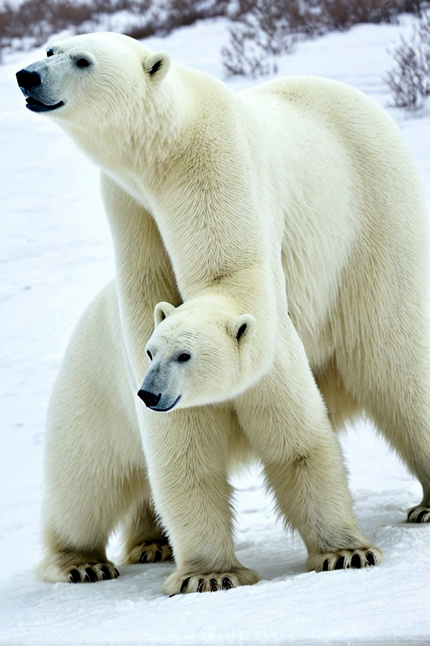 polar bear,winter,night,big fluffy tail