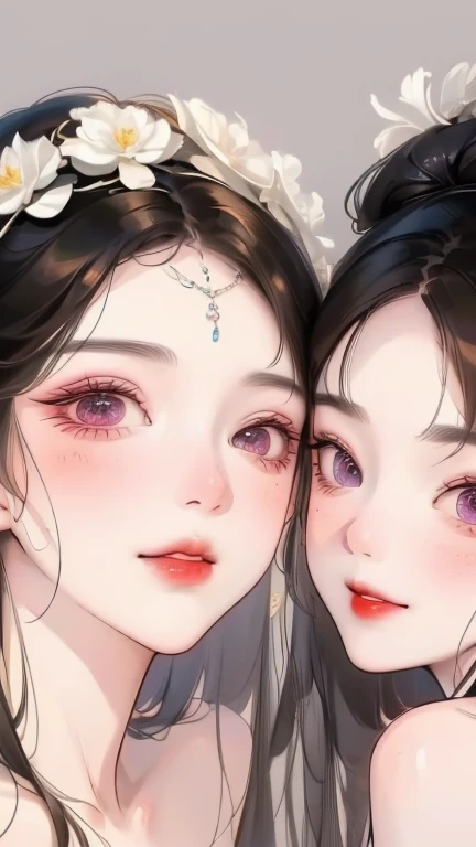 nsfw, Masterpiece, top quality, highly detailed,two beautiful girls,
young beautiful mature lesbian couple,
((Completely naked)), and excited by masturbation,
sweaty bare skin,
touching own nipples,
The two of them put their faces together and shyly smile at the camera, Portrait,
Close-up of their faces,