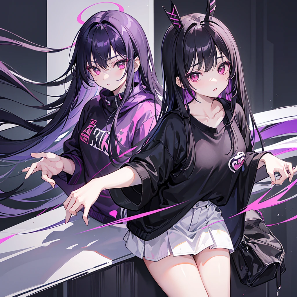 Appearance: Kyoko is a that has long, flowing black hair with a purple tint, styled in a sleek and elegant manner. Her piercing red eyes are framed by thick lashes, she is often seen with dark, bold lipstick that highlights her full lips. Kyoko wear black and purple pullover that is always too big for Her and black short.